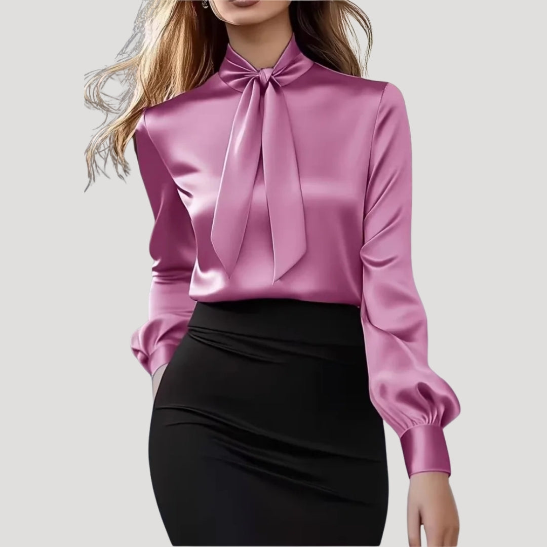 Women’s Blouse Satin Long Sleeve Bow Office Top