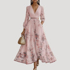 Women’s Formal Maxi Floral Long Sleeve V Neck A Line