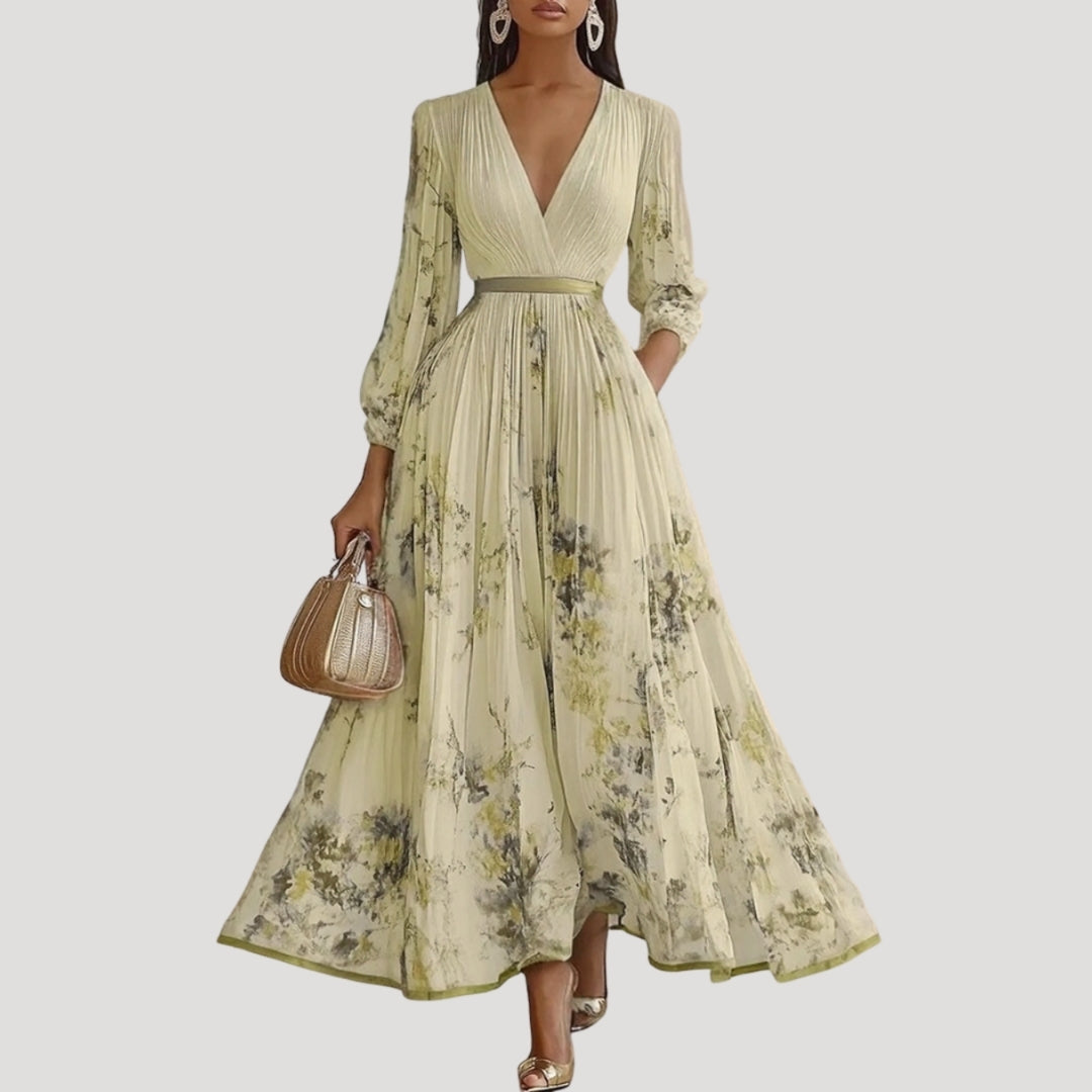 Women’s Formal Maxi Floral Long Sleeve V Neck A Line