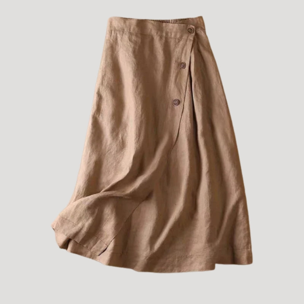 Women’s Linen Wrap Skirt Midi Length Button Detail
