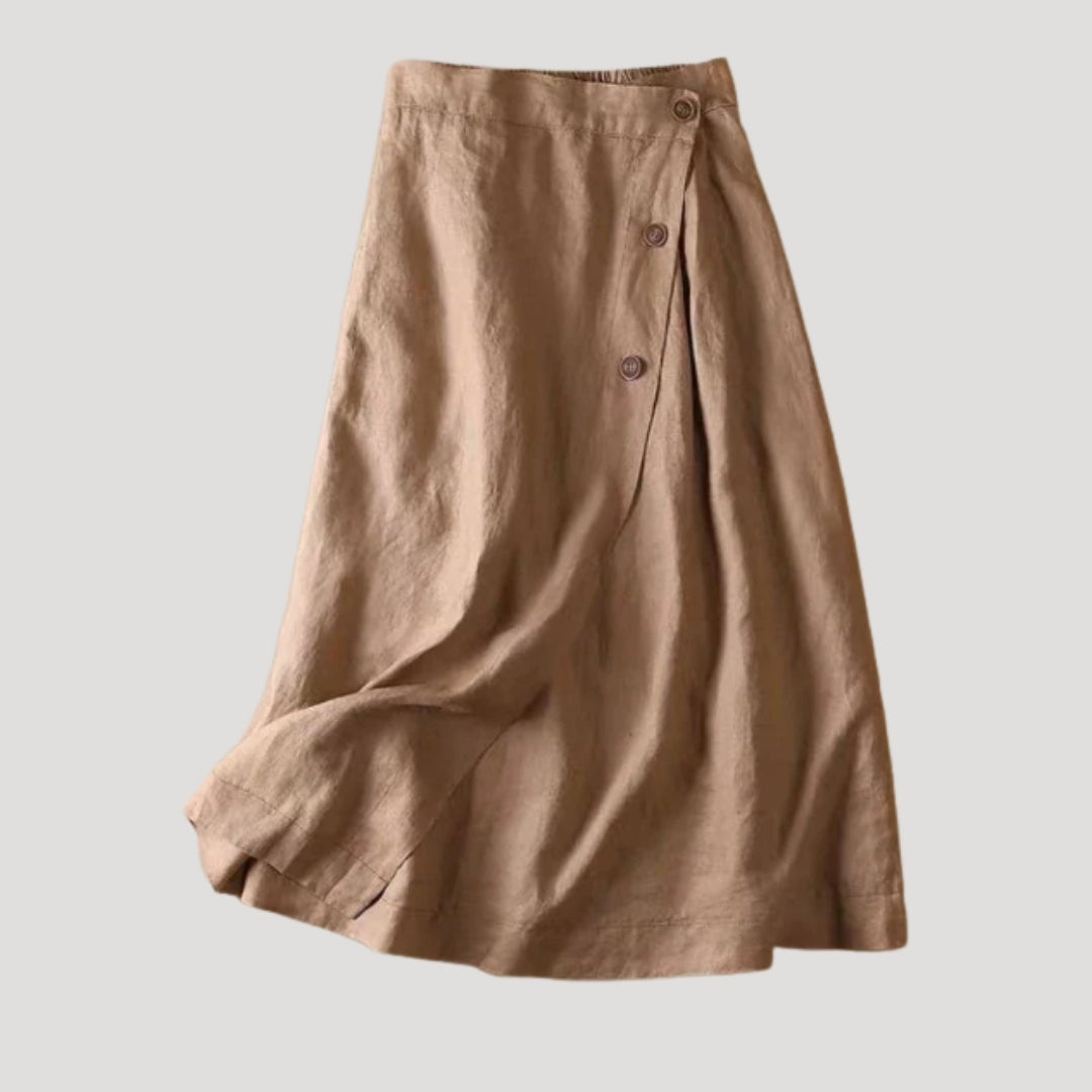 Women’s Linen Wrap Skirt Midi Length Button Detail