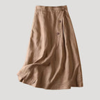 Women’s Linen Wrap Skirt Midi Length Button Detail