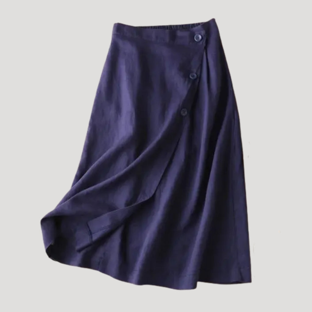 Women’s Linen Wrap Skirt Midi Length Button Detail