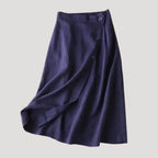 Women’s Linen Wrap Skirt Midi Length Button Detail