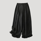 Women’s Wide Leg Pants Cropped Linen Elastic Waist Ruffle Hem Relaxed