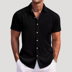 Men’s Ribbed Short Sleeve Button Shirt Casual Summer Top