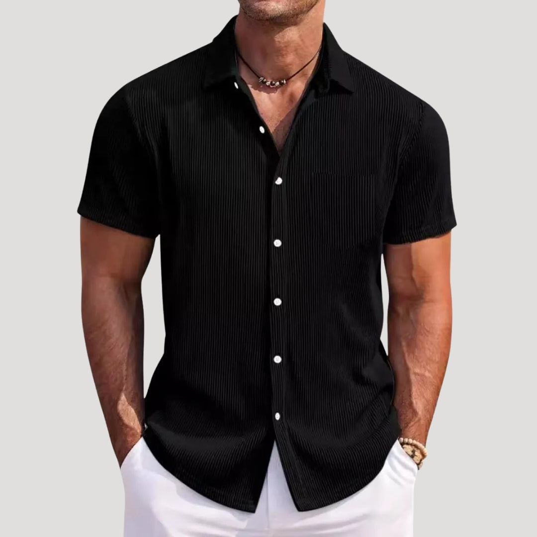 Men’s Ribbed Short Sleeve Button Shirt Casual Summer Top