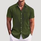 Men’s Ribbed Short Sleeve Button Shirt Casual Summer Top