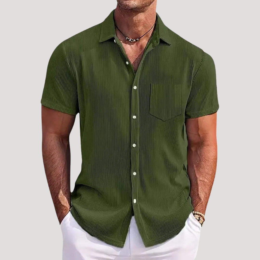 Men’s Ribbed Short Sleeve Button Shirt Casual Summer Top