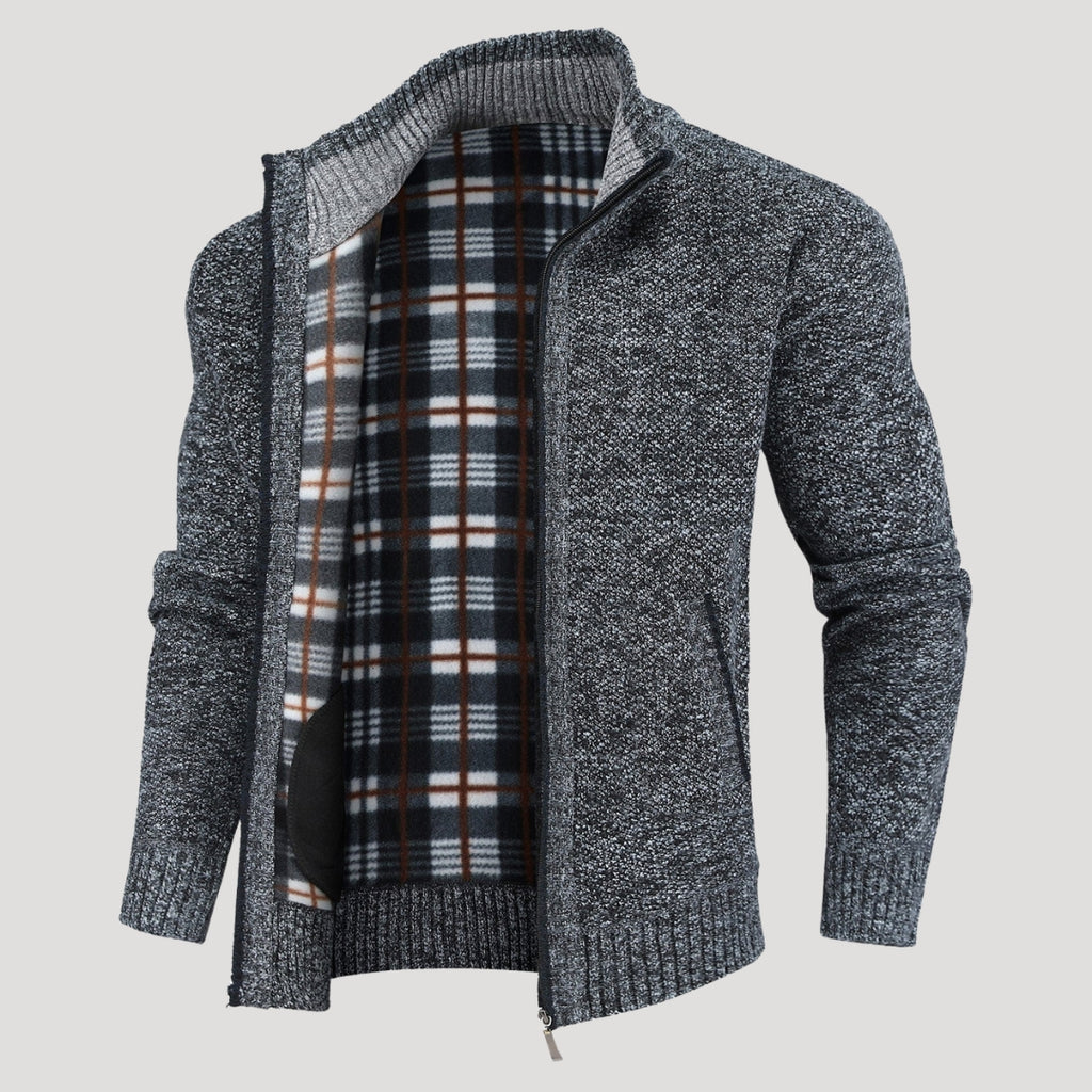 Men’s Full Zip Knit Sweater Jacket Casual Stand Collar Coat