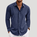 Men’s Long Sleeve Shirt Casual Button Linen Summer