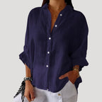 Women’s Linen Button Down Shirt Long Sleeve Loose Blouse