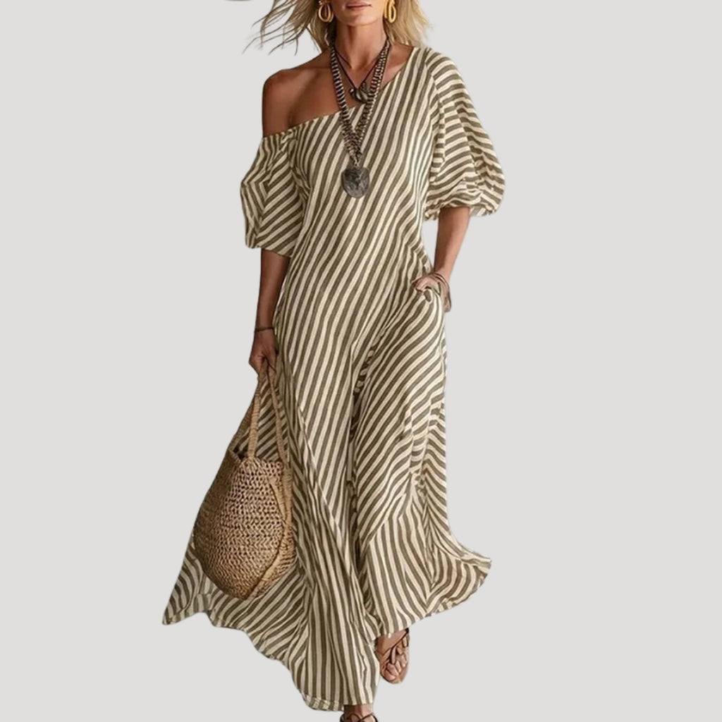 Women’s Maxi Dress Striped One Shoulder Summer Flowy Casual