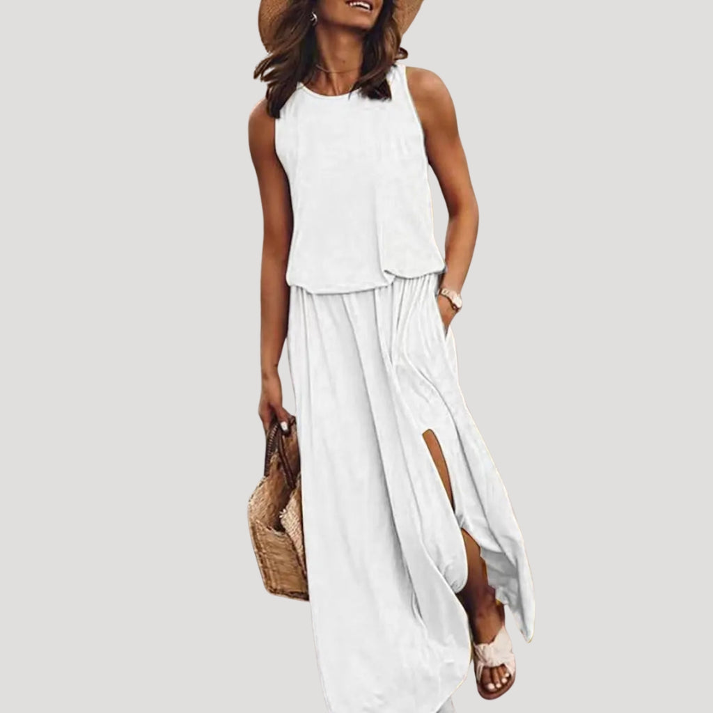 Women’s Sleeveless Maxi Dress Side Slit Casual Loose Sundress