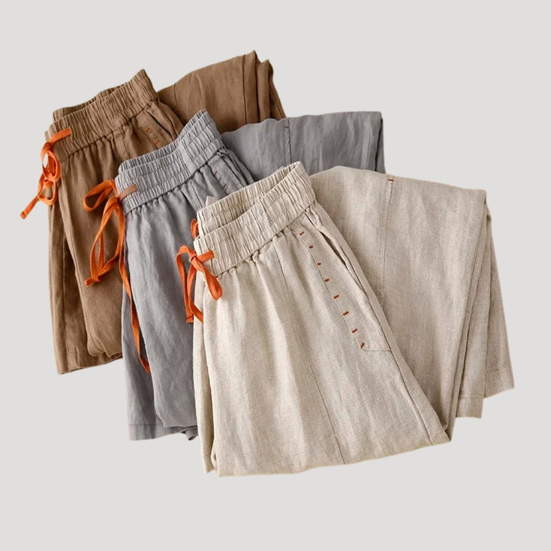 Women’s Linen Pants Wide Leg Drawstring Elastic Waist
