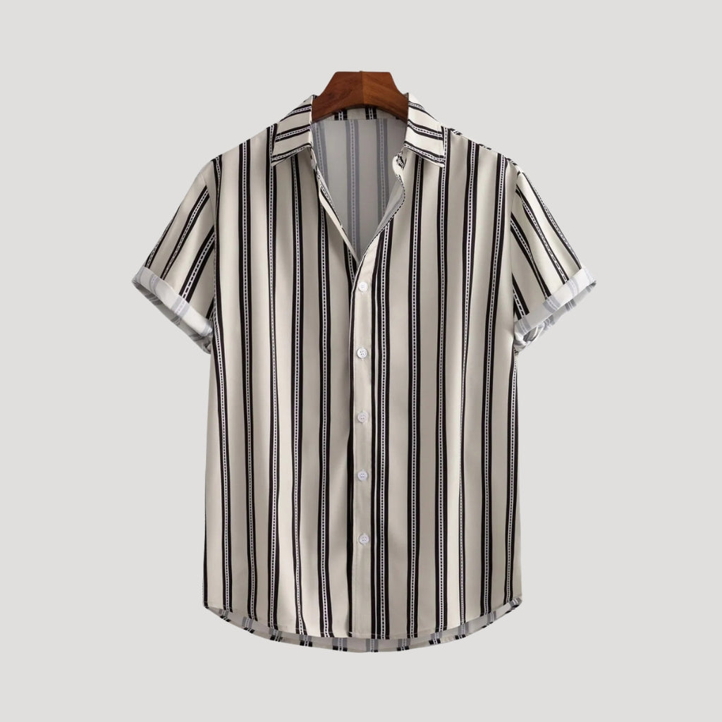 Men’s Striped Button Up Short Sleeve Shirt Relaxed Fit Casual