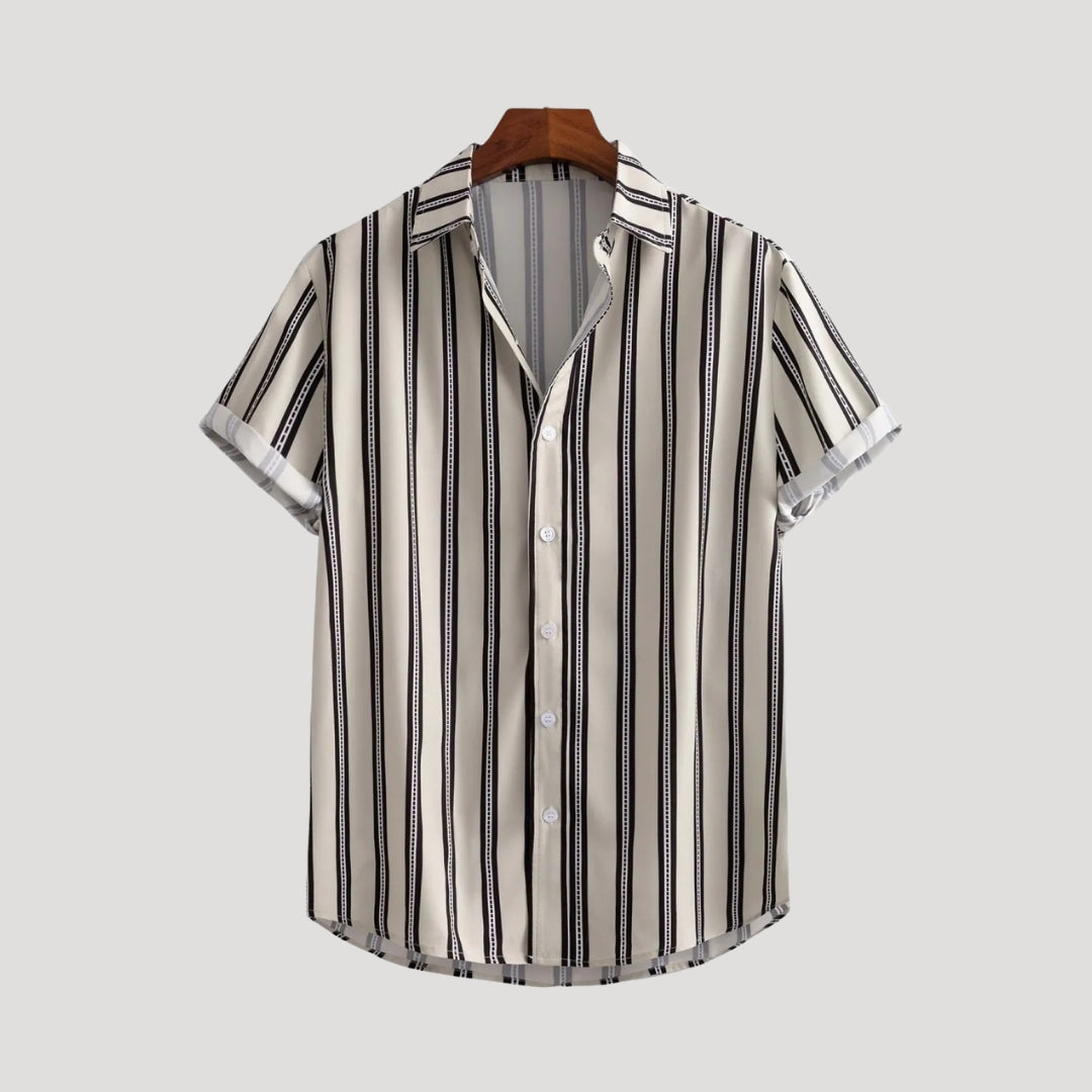 Men’s Striped Button Up Short Sleeve Shirt Relaxed Fit Casual