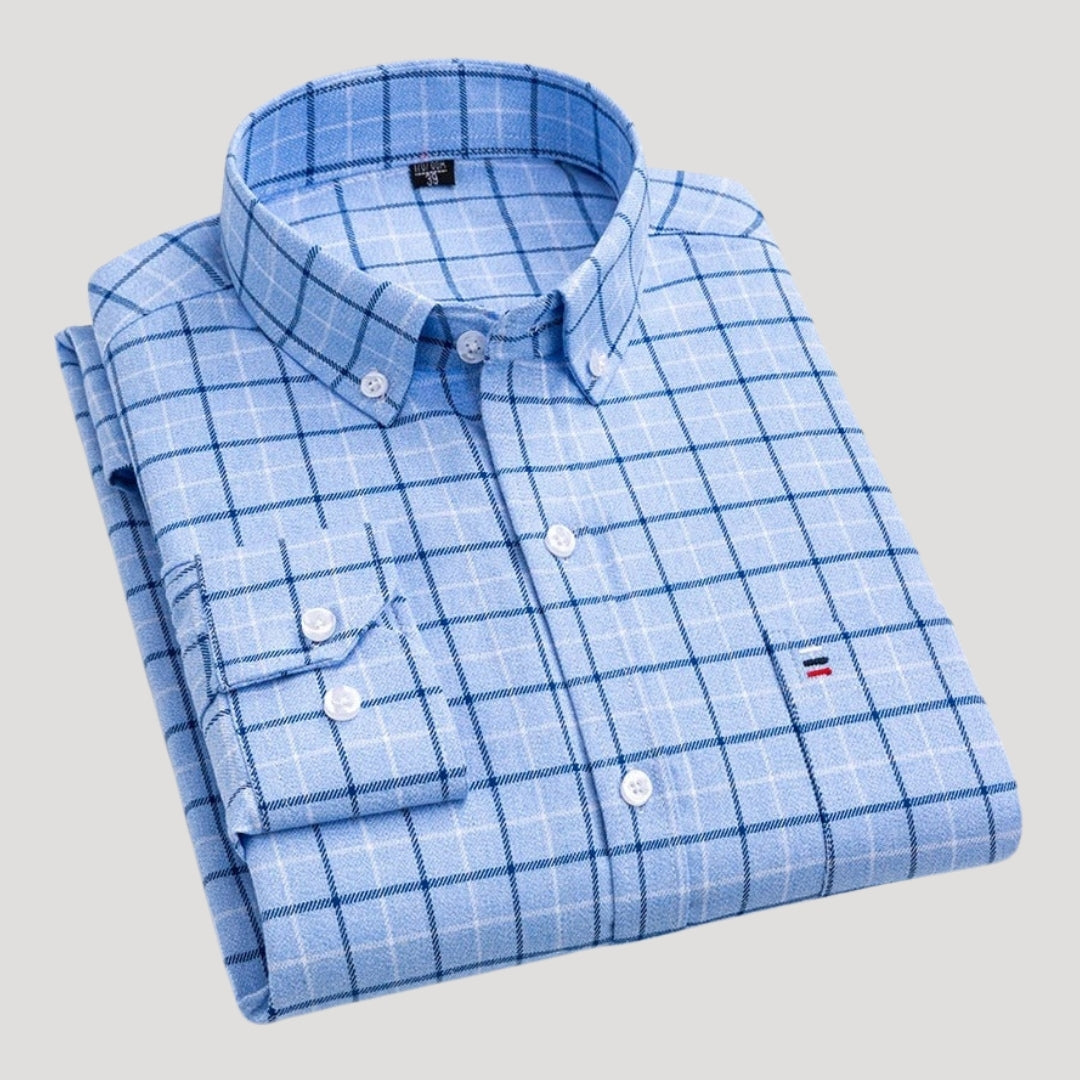 Mens Dress Shirt Long Sleeve Button Down Plaid Casual
