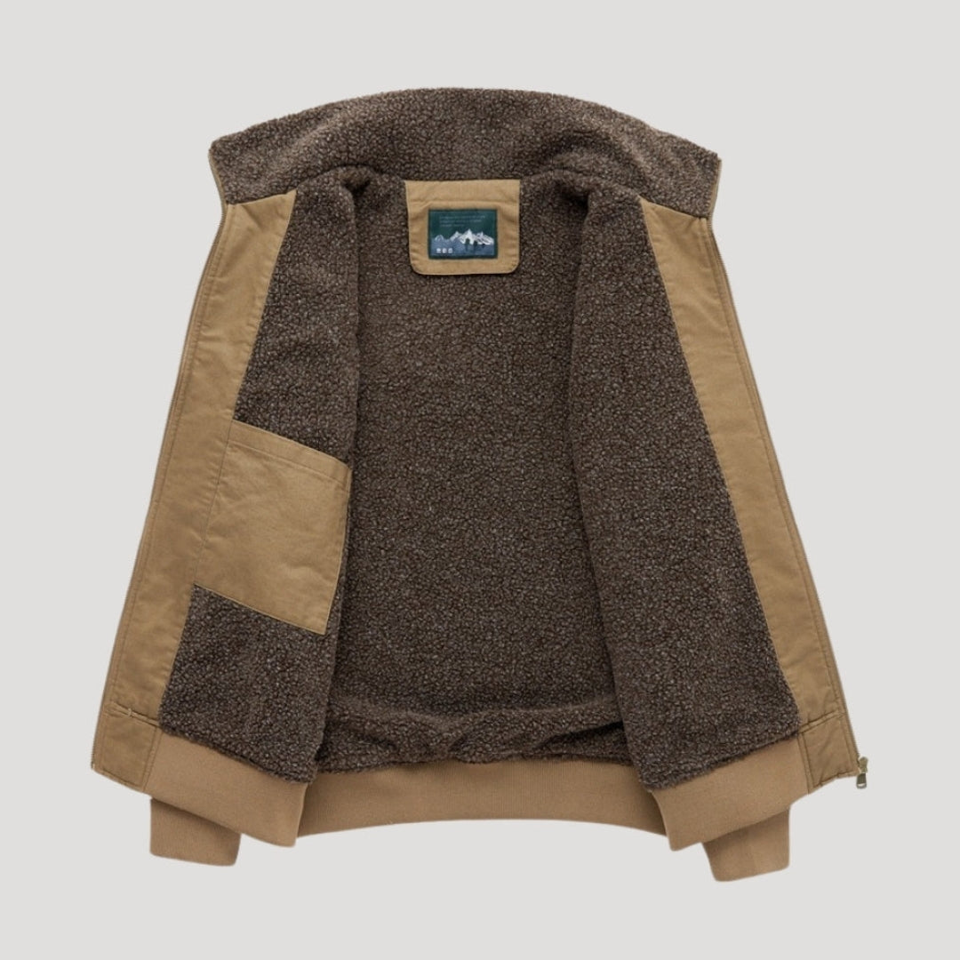 Men’s Fleece Bomber Jacket Zip Up Relaxed Fit Outerwear Coat