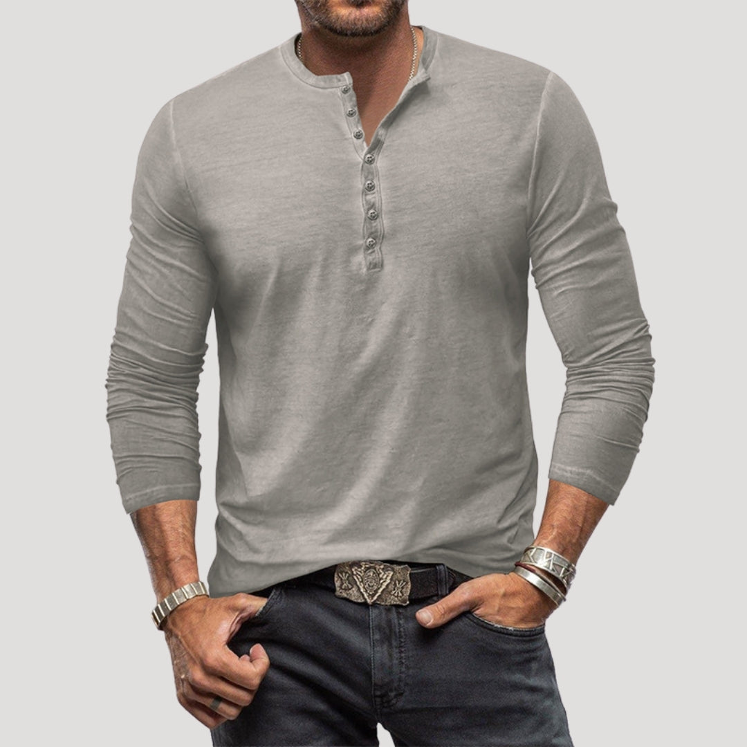 Men’s Long Sleeve Henley Cotton Shirt Casual Style