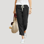 Women’s Linen Blend Drawstring Trousers Relaxed Casual Fit