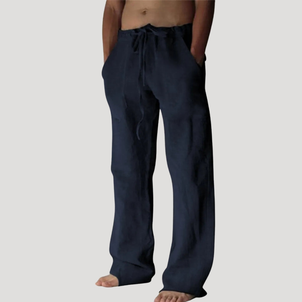 Men's Linen Pants Drawstring Waist Wide Leg Relaxed Fit