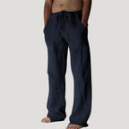 Men's Linen Pants Drawstring Waist Wide Leg Relaxed Fit