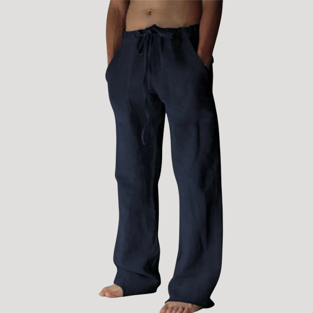 Men's Linen Pants Drawstring Waist Wide Leg Relaxed Fit