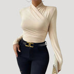 Women’s Long Sleeve Ruched Top Slim Fit Stretch Blouse