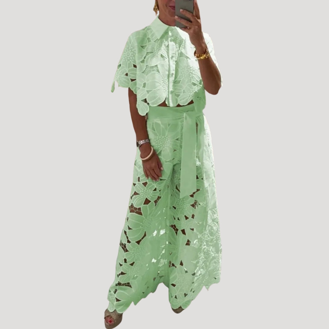 Women’s Lace Detail Two Piece Outfit Set Elegant Fit