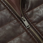 Men’s Brown Quilted Leather Jacket With Stand Collar