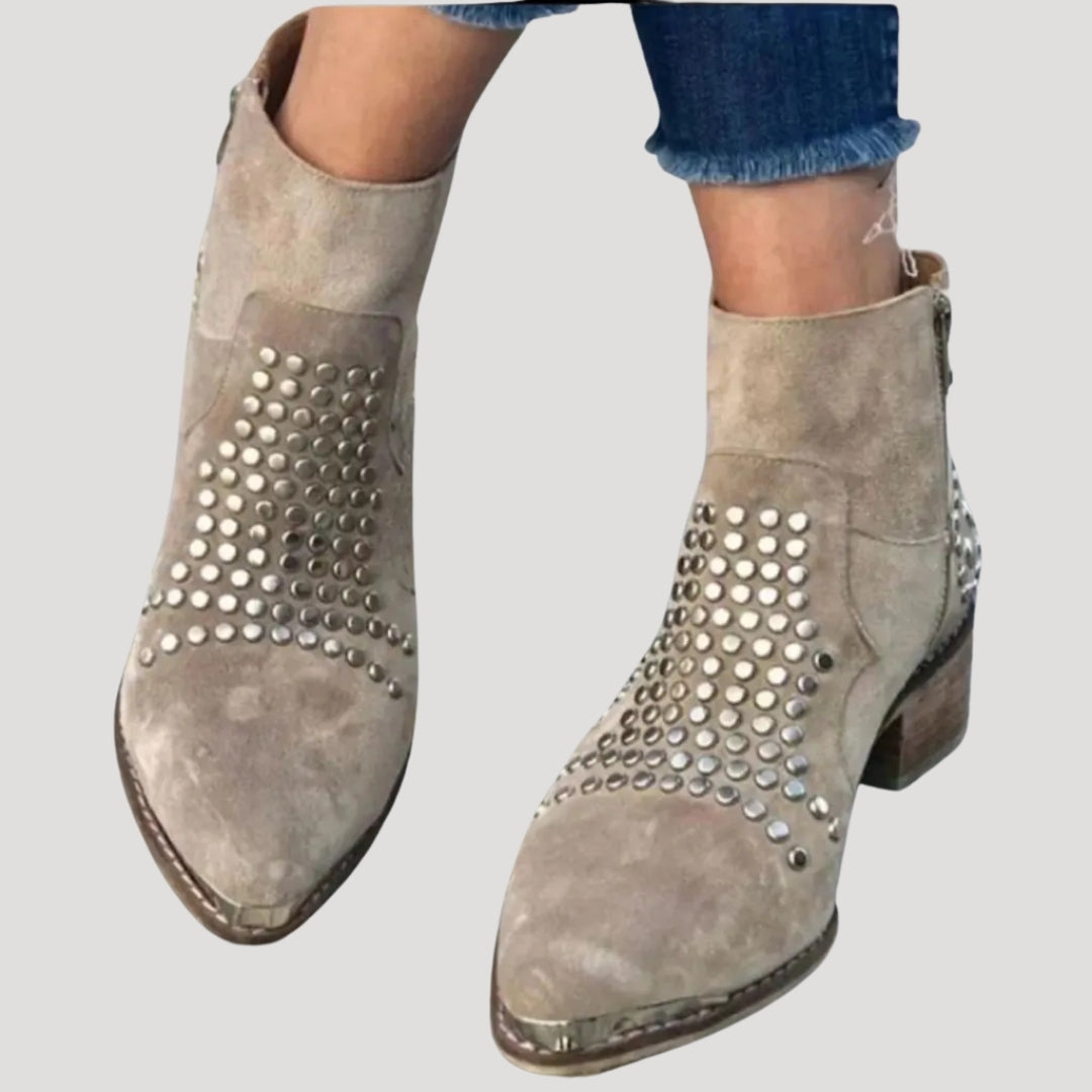 Women’s Boots Ankle Boots Western Studded Suede Zip