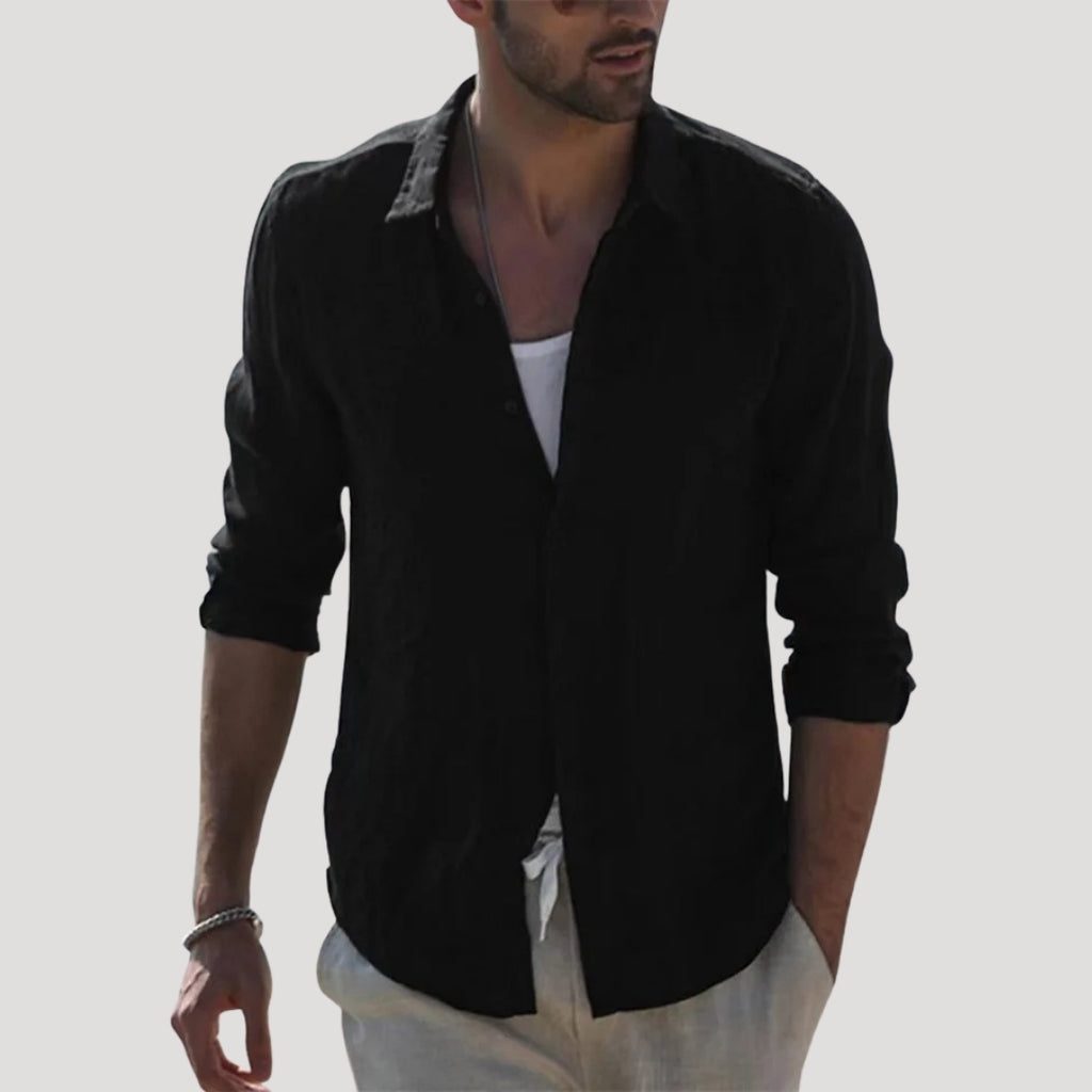 Mens Linen Shirt Button Down Long Sleeve Casual