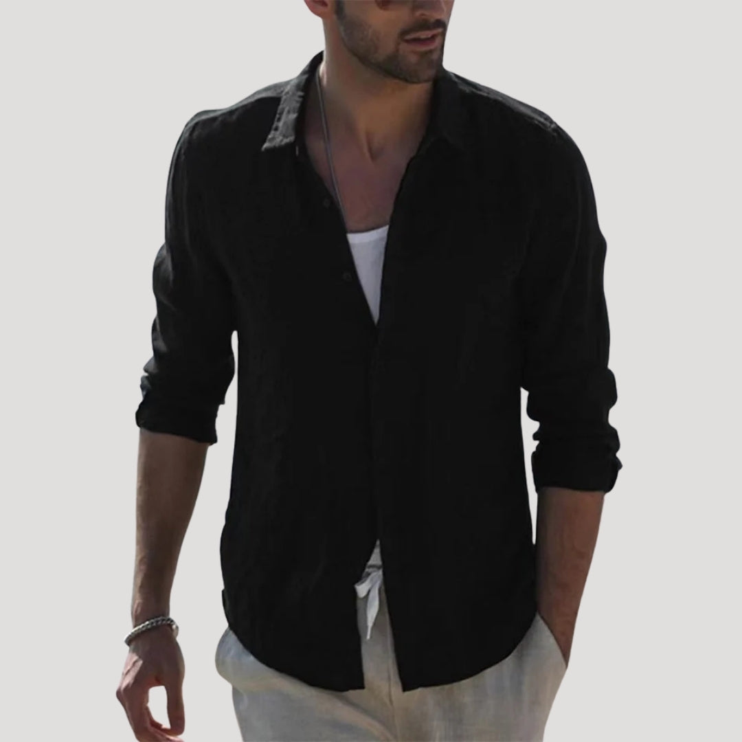 Mens Linen Shirt Button Down Long Sleeve Casual