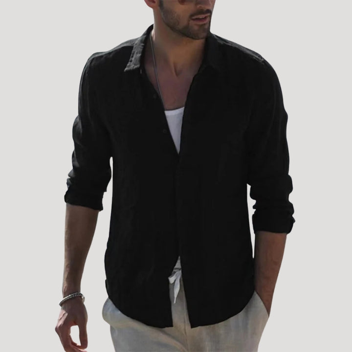 Mens Linen Shirt Button Down Long Sleeve Casual