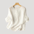 Women’s Embroidered Linen Blouse Relaxed Long Sleeve Top