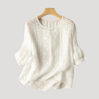 Women’s Embroidered Linen Blouse Relaxed Long Sleeve Top