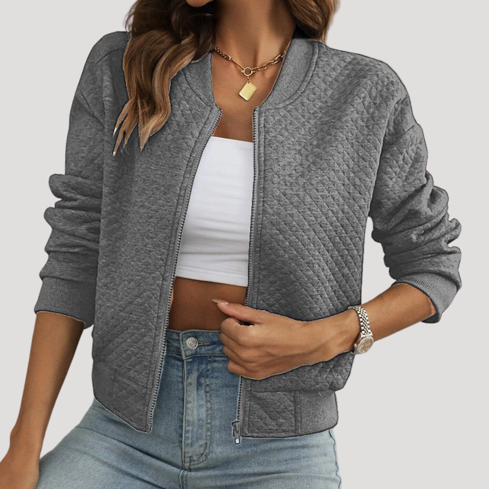Dámska Prešívaná Bomber Bunda Krátka Na Zips