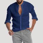 Men’s Linen Shirt Long Sleeve Button Henley Top