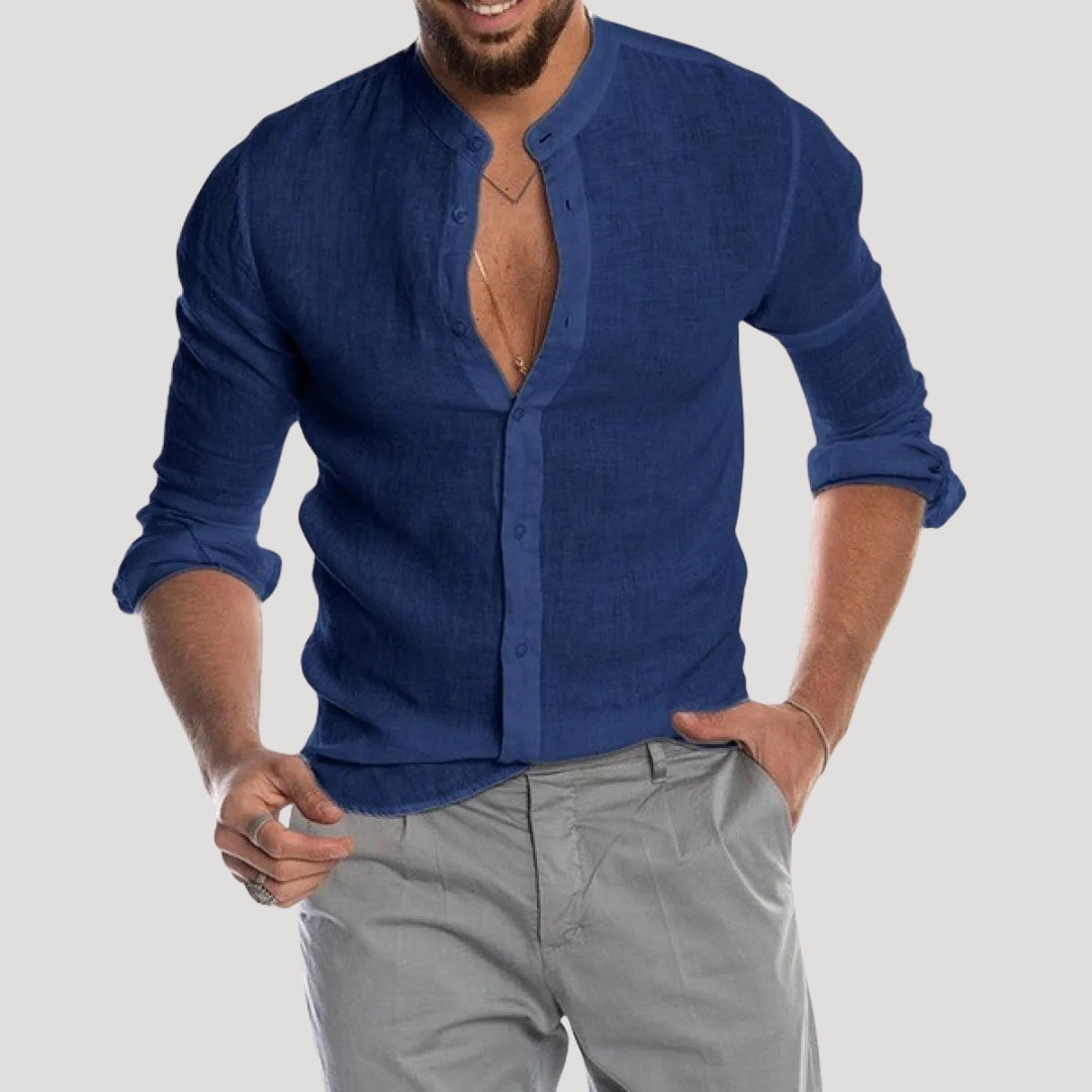 Men’s Linen Shirt Long Sleeve Button Henley Top