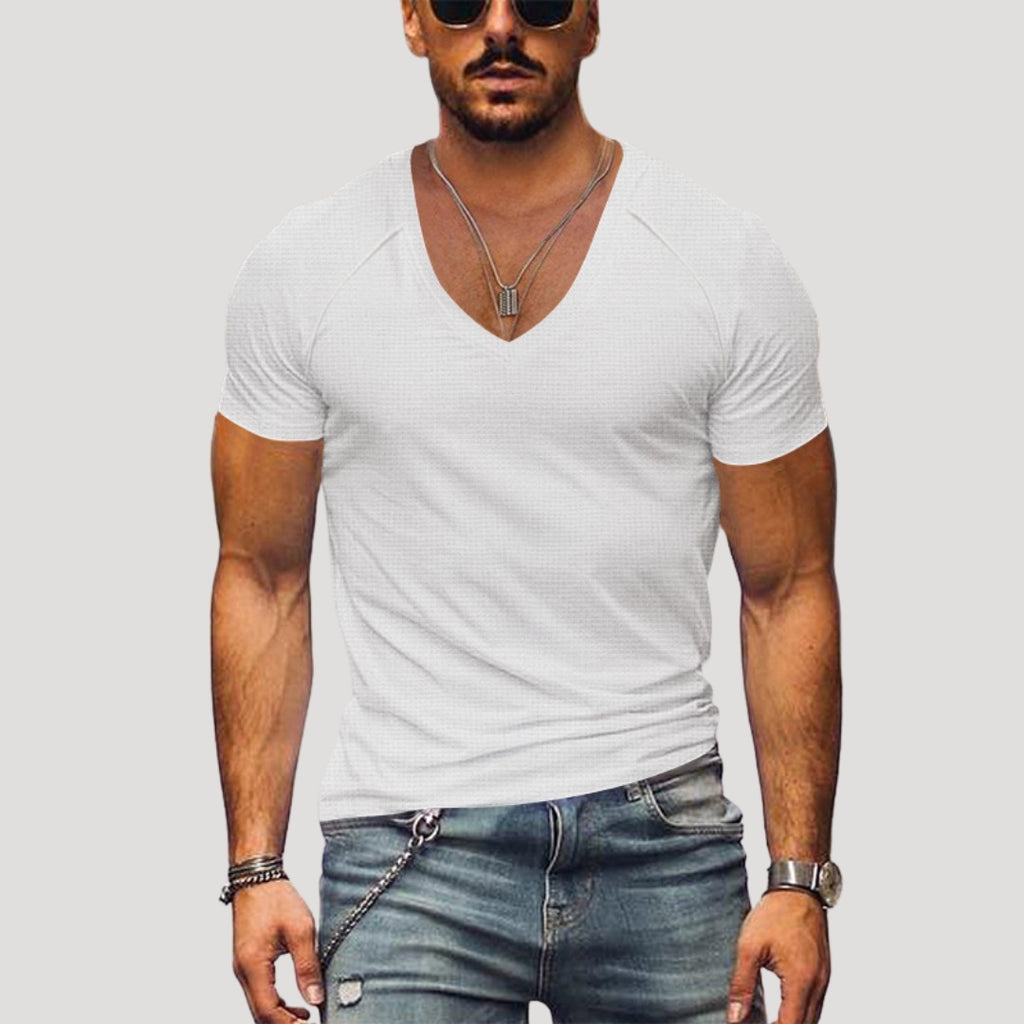Men’s V Neck T Shirt Slim Fit Short Sleeve Casual Top