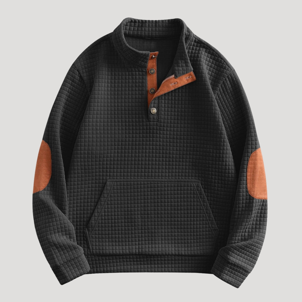 Men’s Textured Button Collar Sweatshirt Casual Pullover Top
