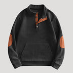 Men’s Textured Button Collar Sweatshirt Casual Pullover Top