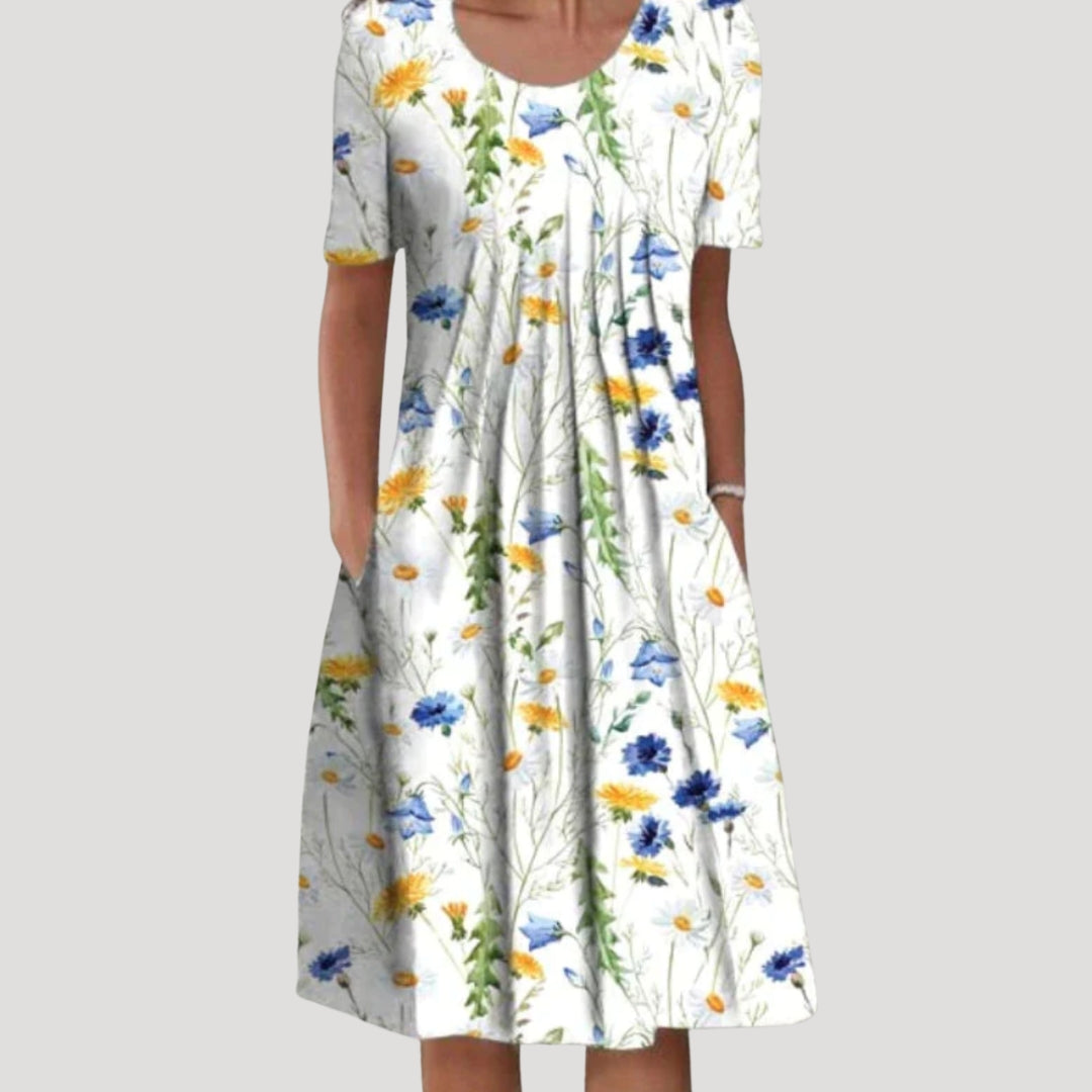 Women’s Summer Dress Floral Midi Casual Short Sleeve