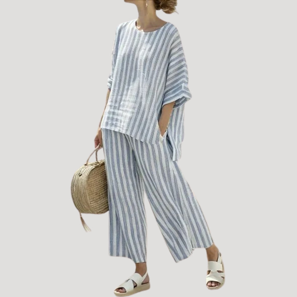 Women’s Striped Linen Blend Co Ord Set Relaxed Fit