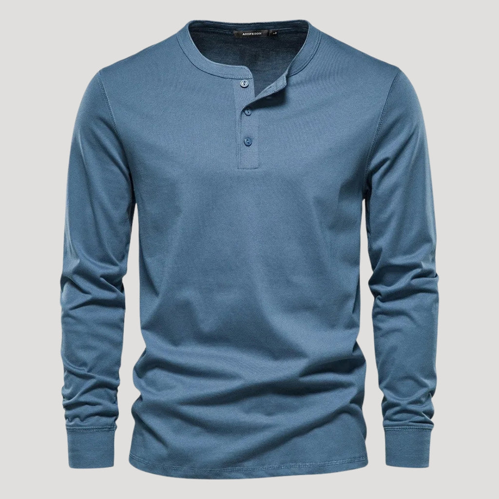 Men’s Long Sleeve Henley Shirt Casual Slim Fit Pullover Top
