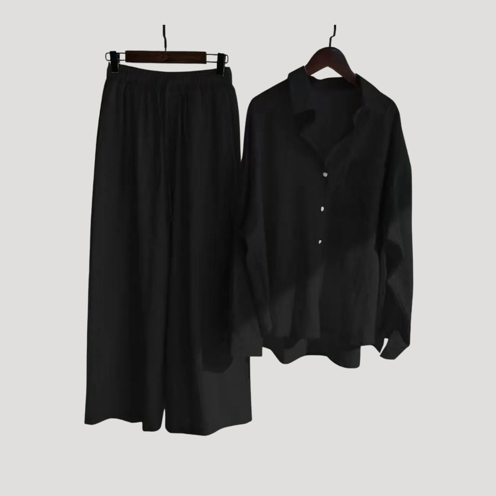 Women’s Linen Shirt Wide Leg Pants Matching Two Piece Set