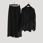 Women’s Linen Shirt Wide Leg Pants Matching Two Piece Set