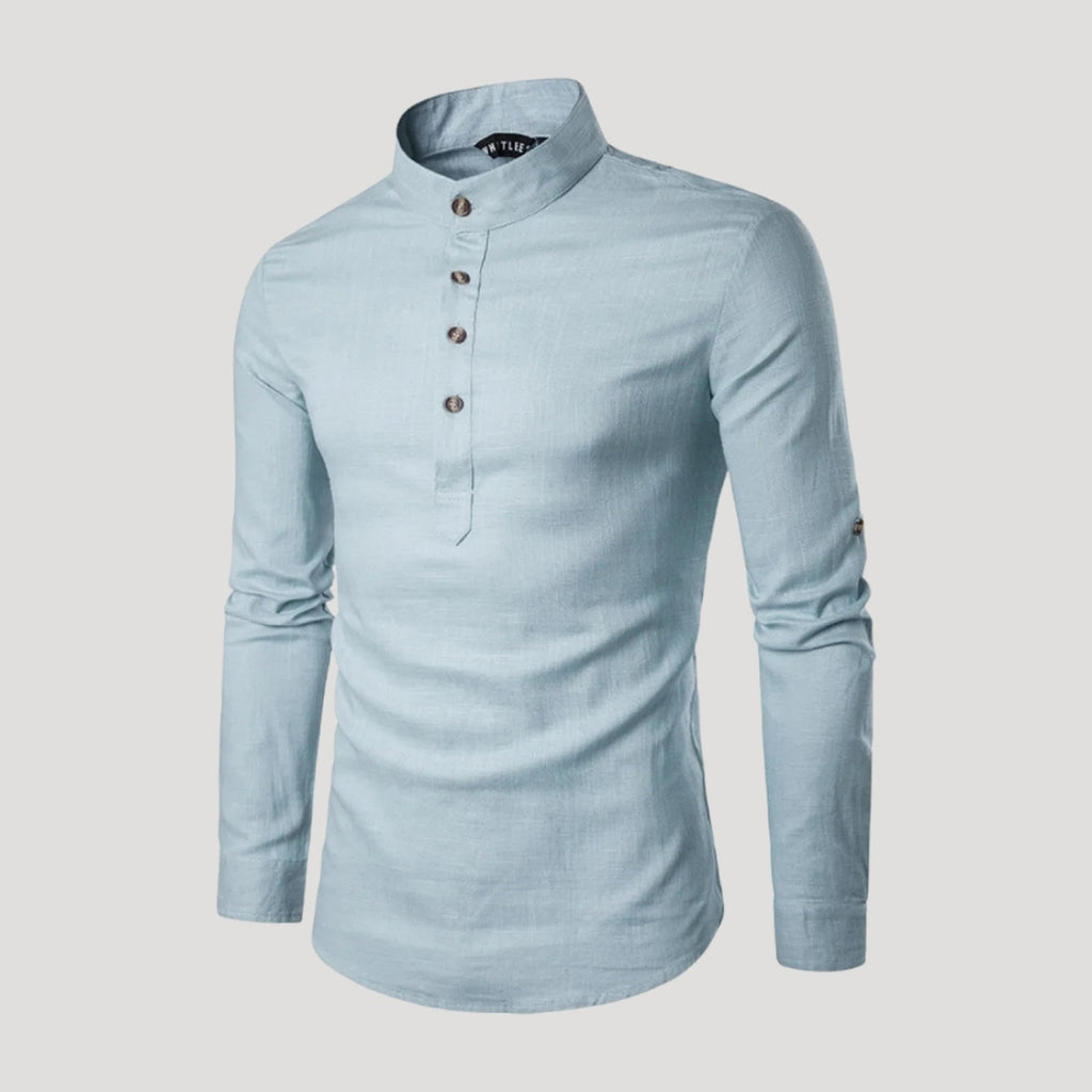 Men’s Long Sleeve Henley Shirt Stand Collar Casual Top