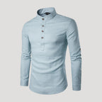 Men’s Long Sleeve Henley Shirt Stand Collar Casual Top